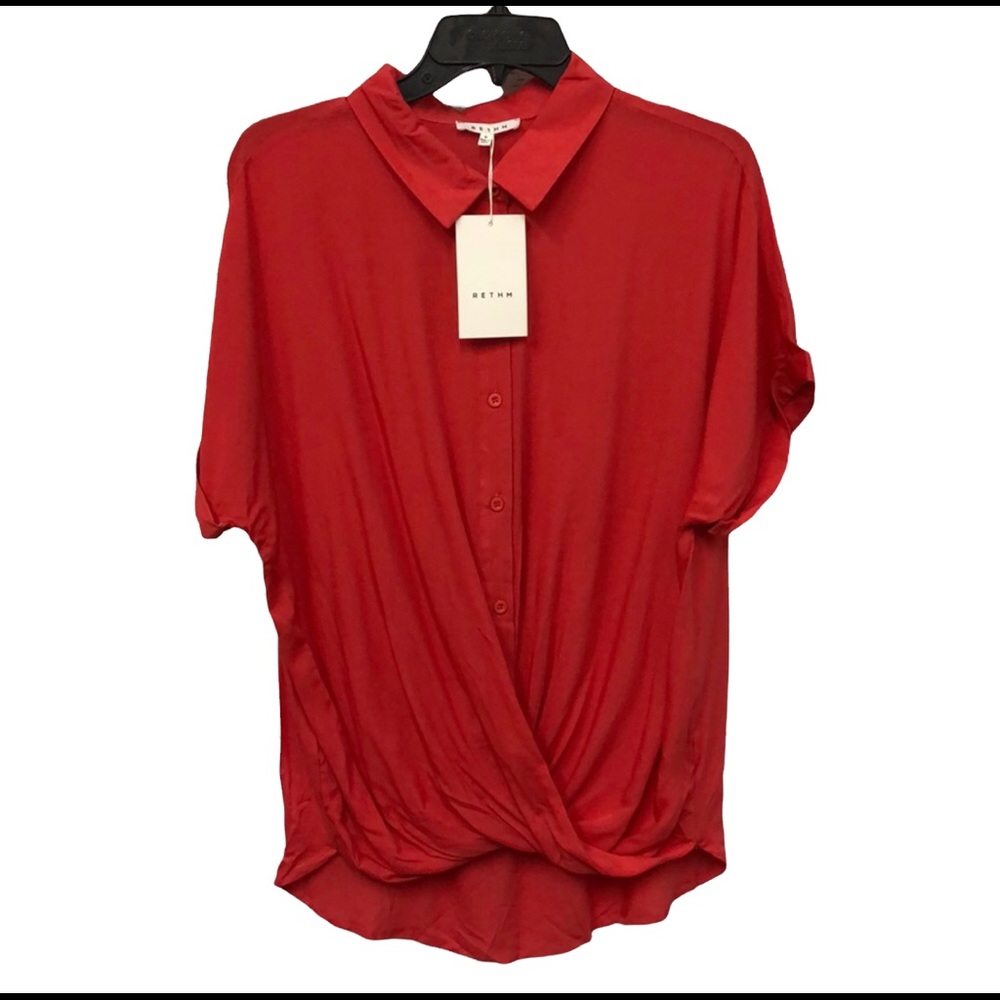 RETHM Draped cross‎ front button down blouse
